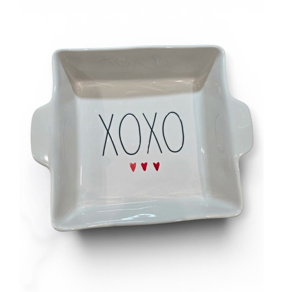 Rae Dunn XOXO Watercolor White Ceramic Baking Dish with Red Hearts Valentine's